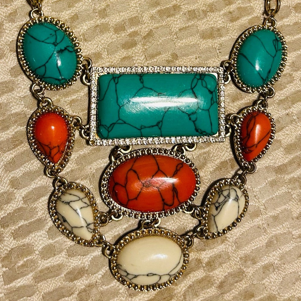 Turquoise and Coral Statement Necklace